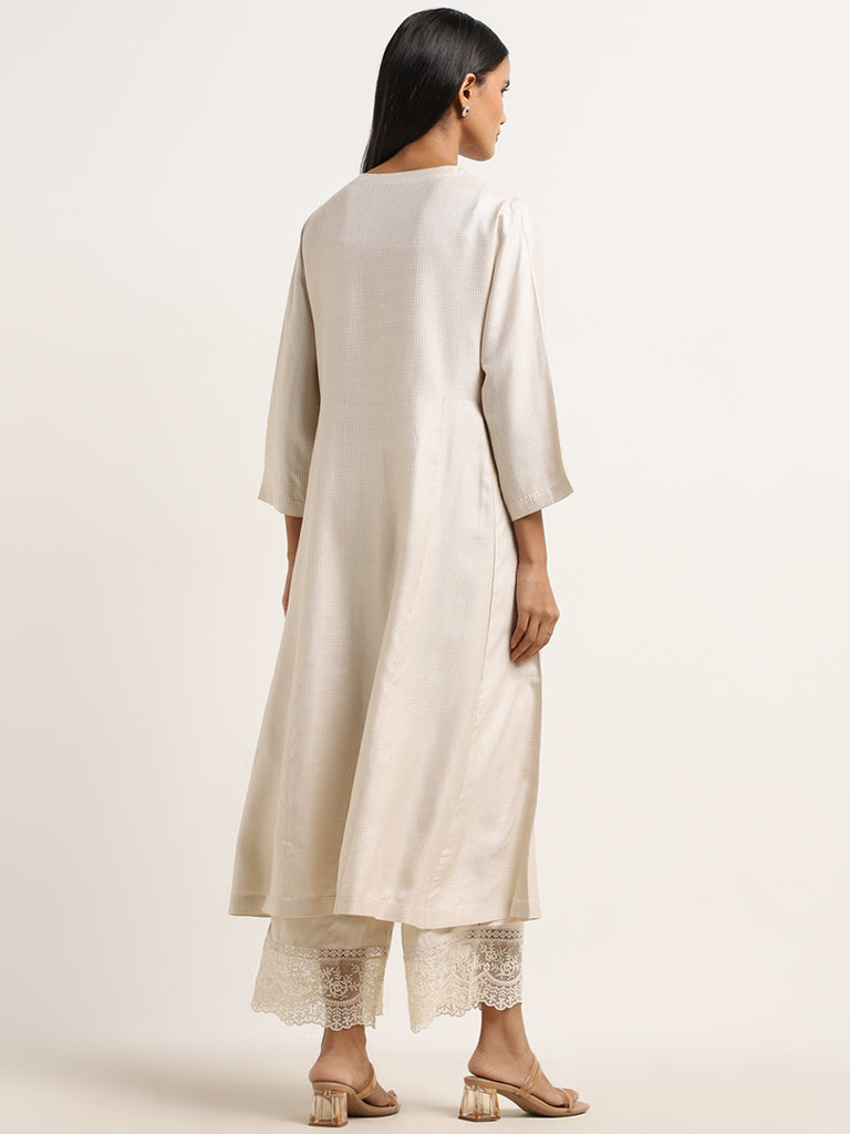 Zuba Light Beige A-Line Cotton Kurta