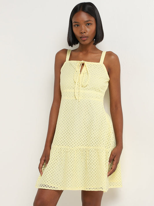 Nuon Yellow Lace Detailed Skater Dress