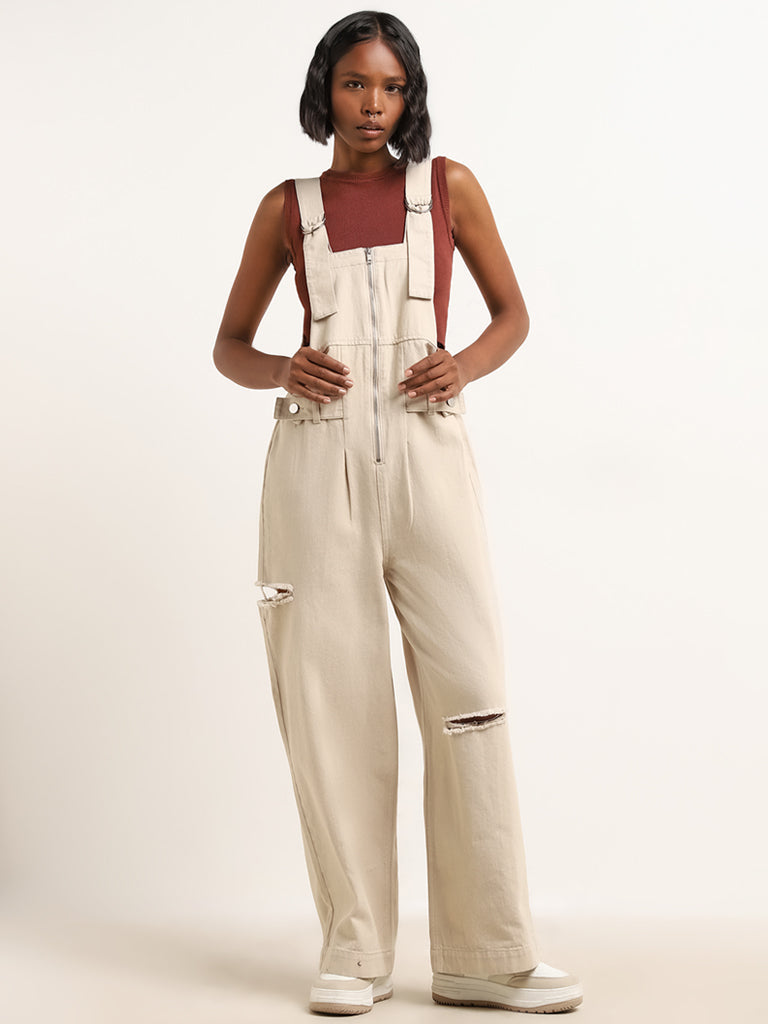 Nuon Beige Denim Jumpsuit