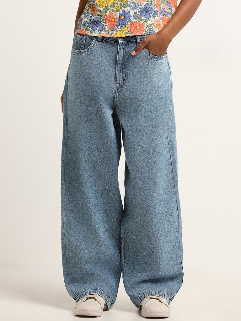 Nuon Blue Mid Rise Relaxed Fit Jeans