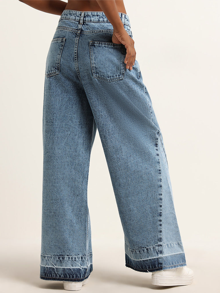 Nuon Light Blue Wide Leg Fit High Rise Jeans