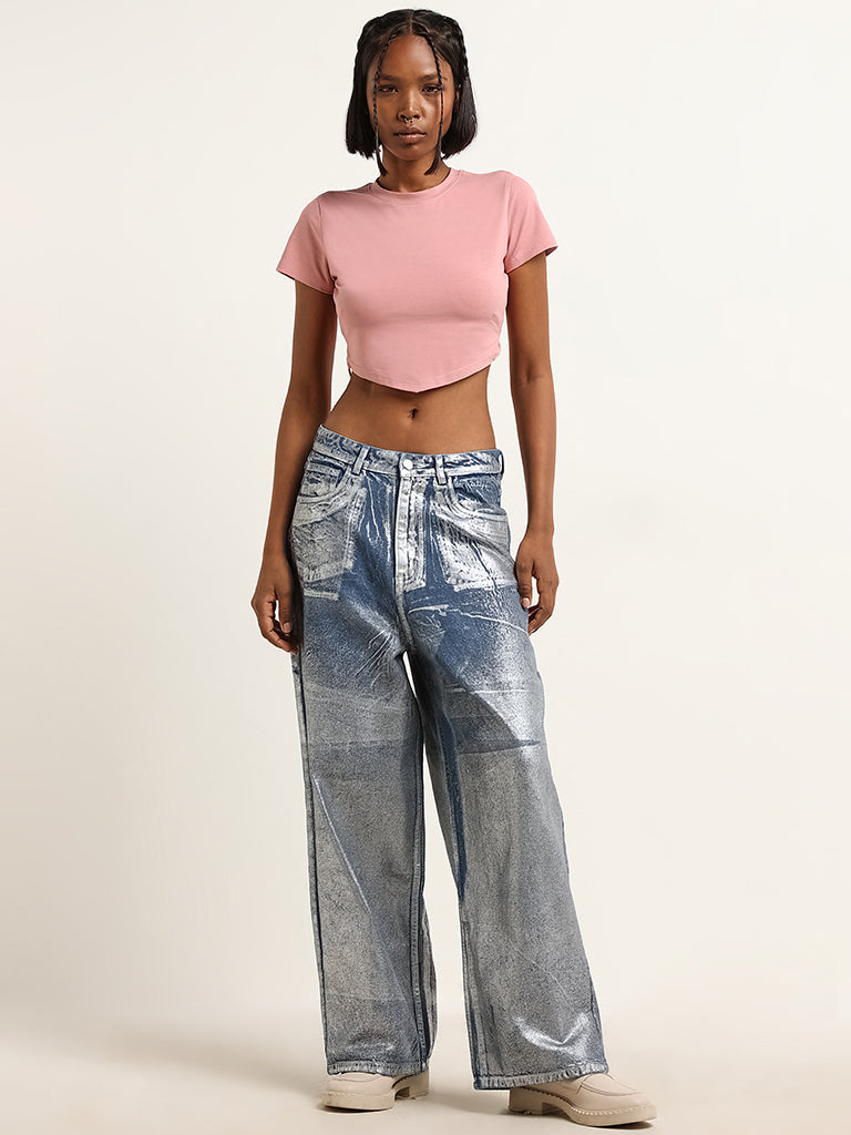 Nuon Blue Mid Rise Wide Leg Fit Jeans