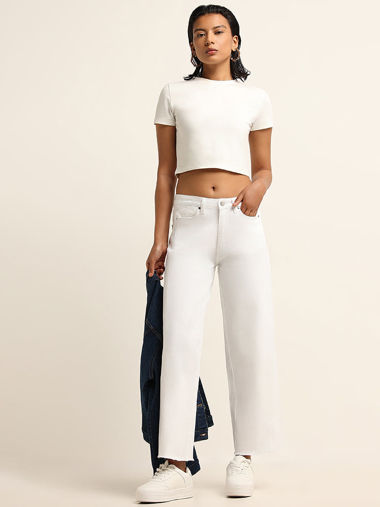 LOV White Mid Rise Straight-Leg Fit Jeans