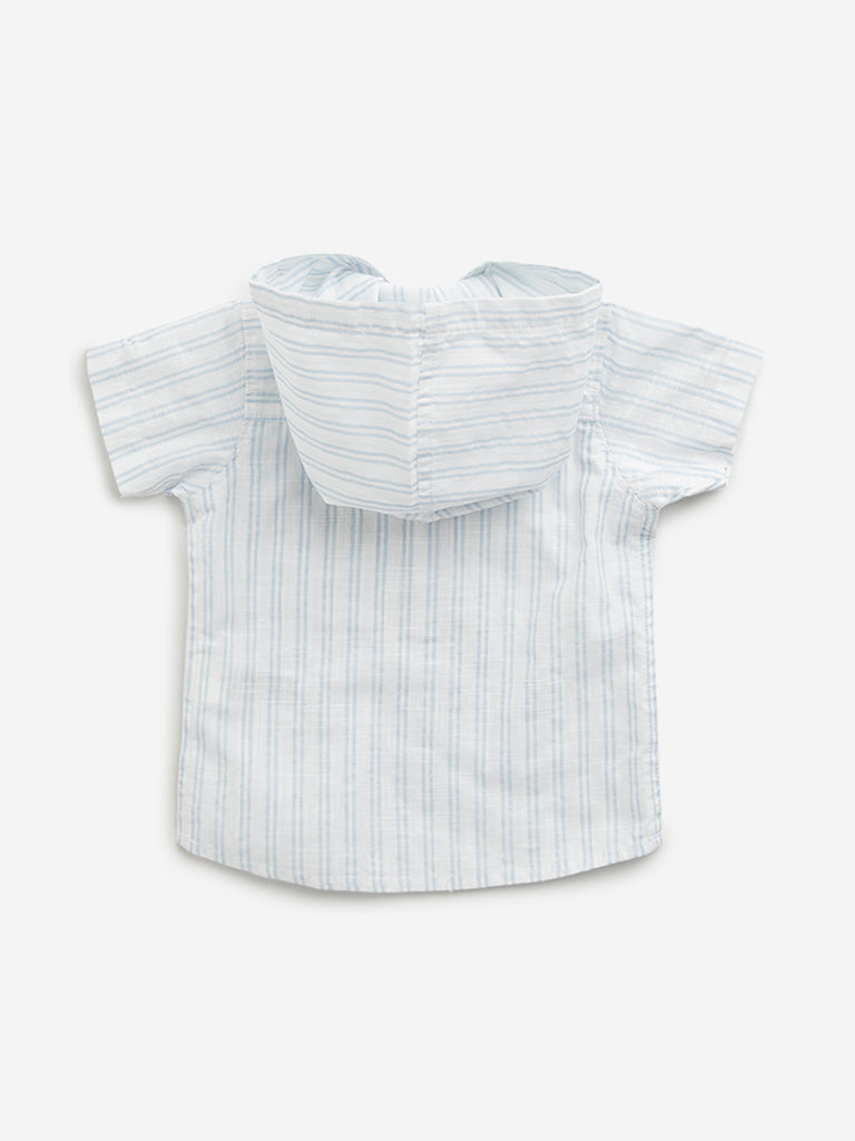 HOP Baby White Stripe Printed Hooded Shirt