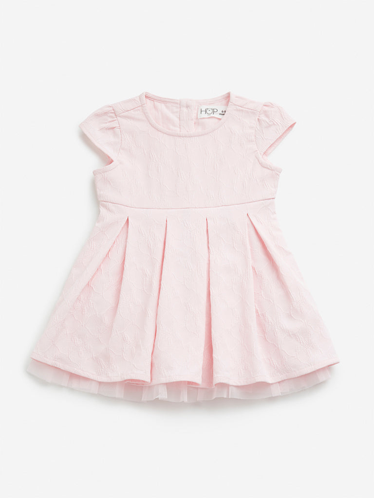 HOP Baby Light Pink Self-Textured A-line Dress