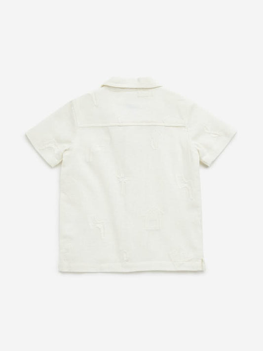 HOP Kids Off-White Embroidered Cotton Shirt