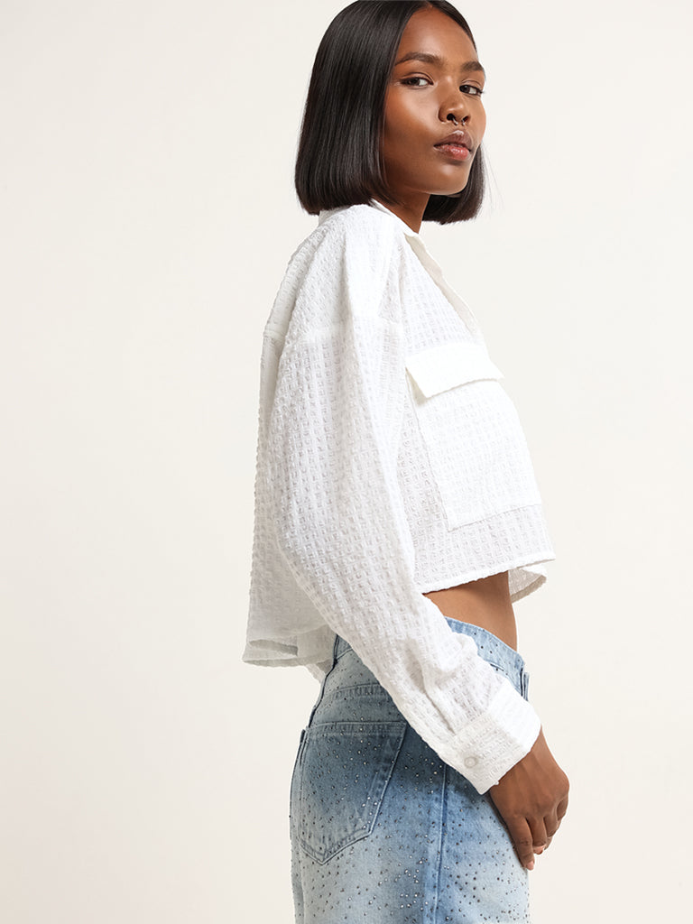 Nuon White Textured Crop Shirt