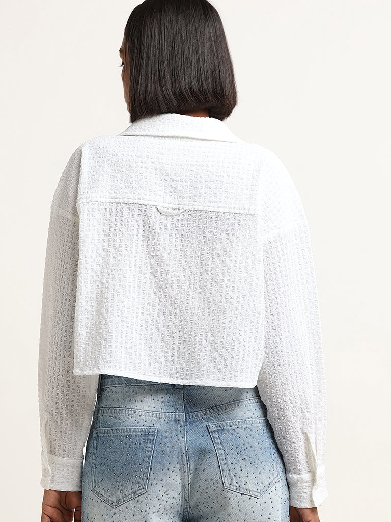 Nuon White Textured Crop Shirt