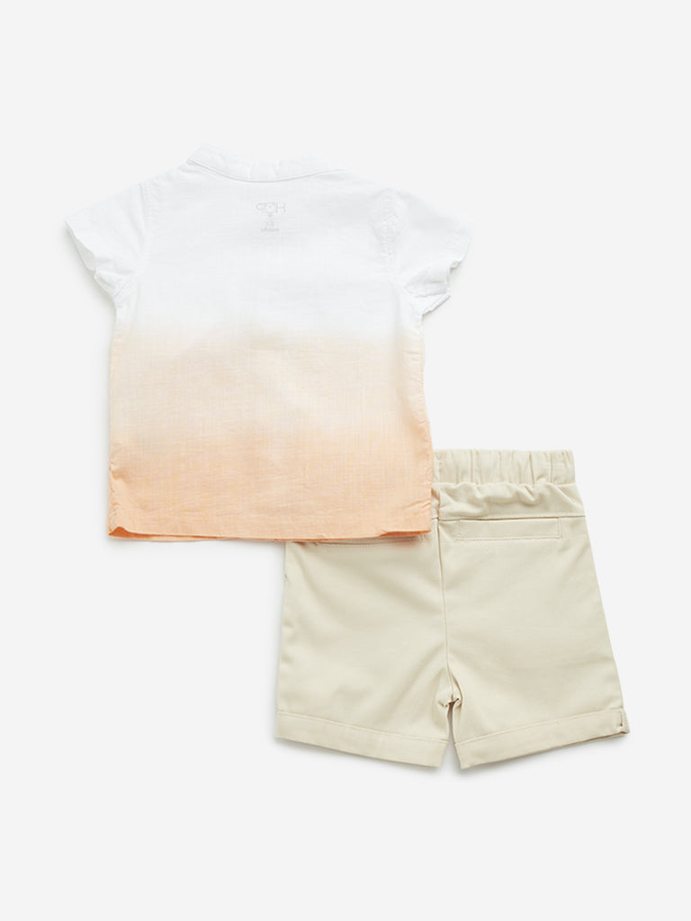 HOP Baby Orange Ombre Cotton Shirt with Shorts Set