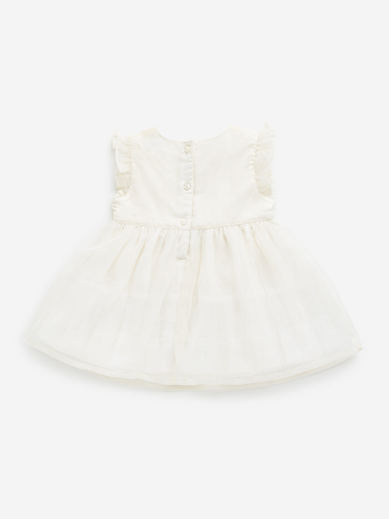 HOP Baby Off-White Floral Applique Party Dress