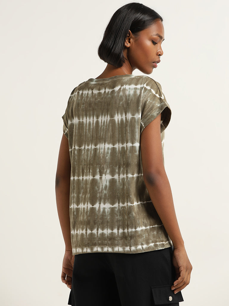 Studiofit Olive Tie-Dye Patterned T-Shirt