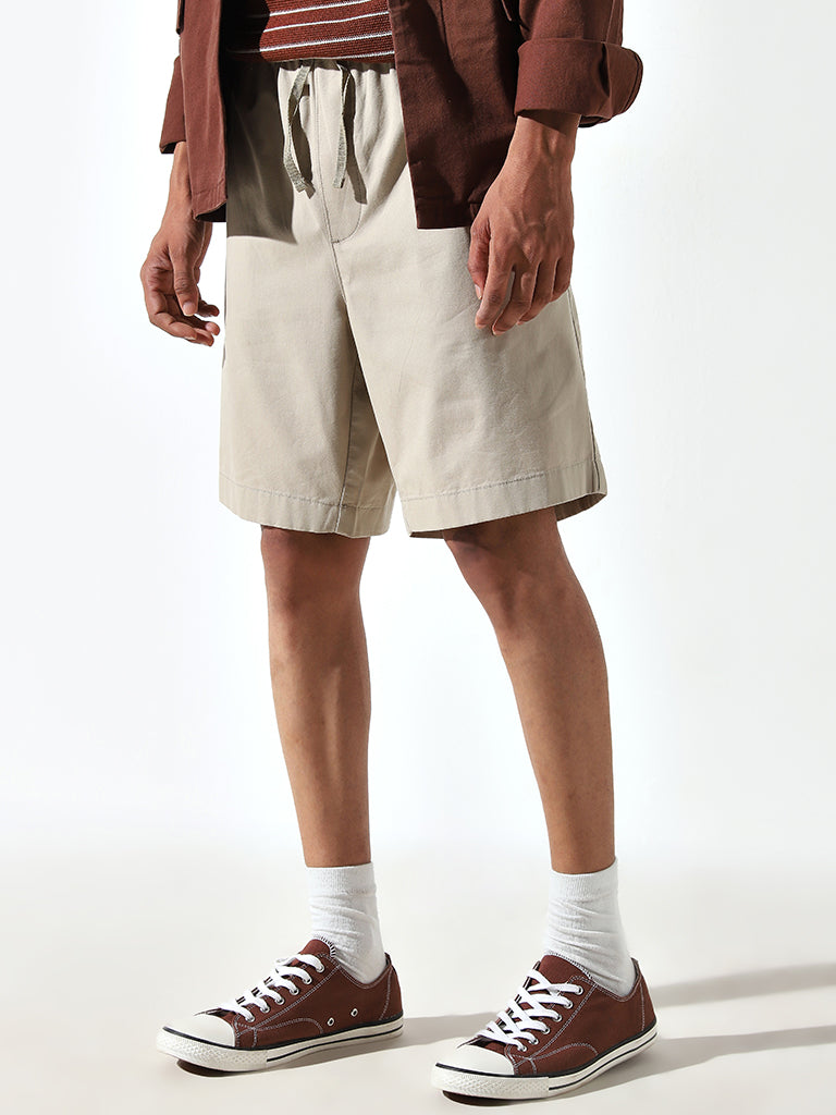 WES Lounge Taupe Mid-Rise Relaxed Fit Shorts