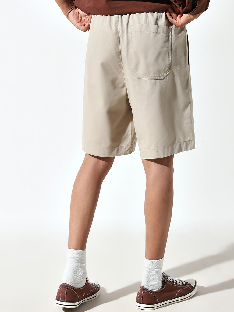 WES Lounge Taupe Mid-Rise Relaxed Fit Shorts