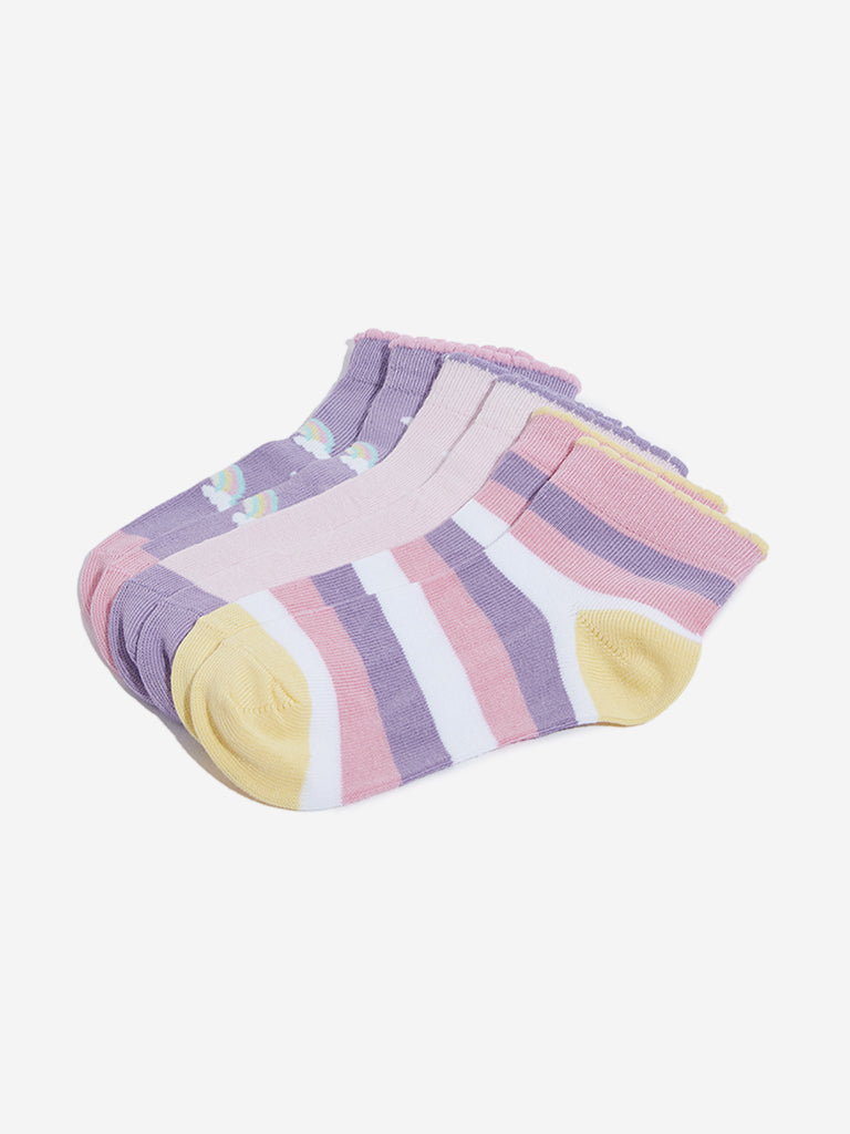 HOP Kids Multicolour Rainbow Printed Socks - Pack of 3