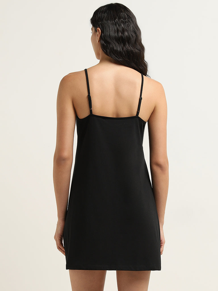 Wunderlove Solid Black Slip Dress