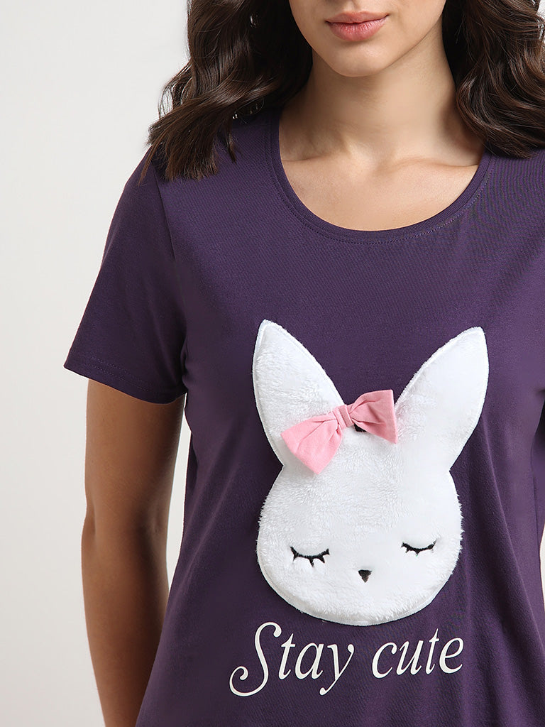 Wunderlove Purple Bunny Cotton Shorts Set In A Bag