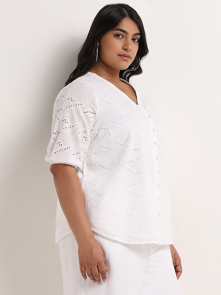 Gia White Schiffli Design Cotton Blouse