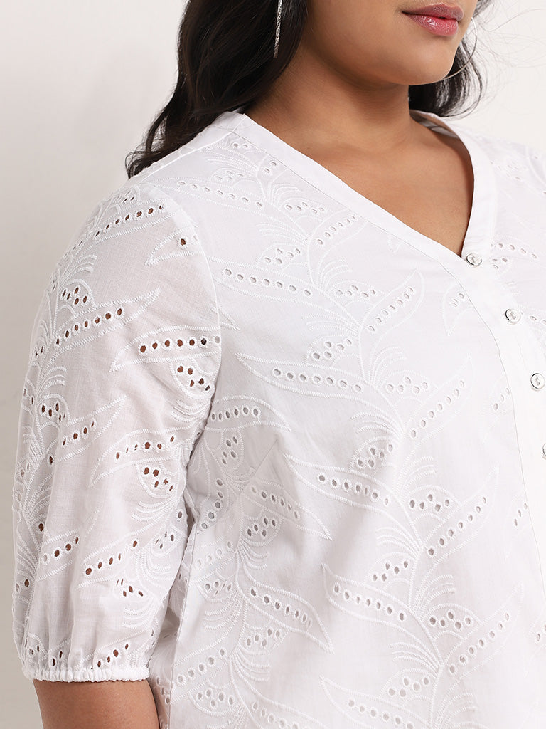 Gia White Schiffli Design Cotton Blouse