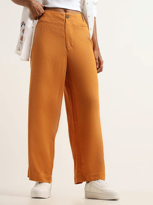 LOV Orange High-Waist Blended Linen Pants