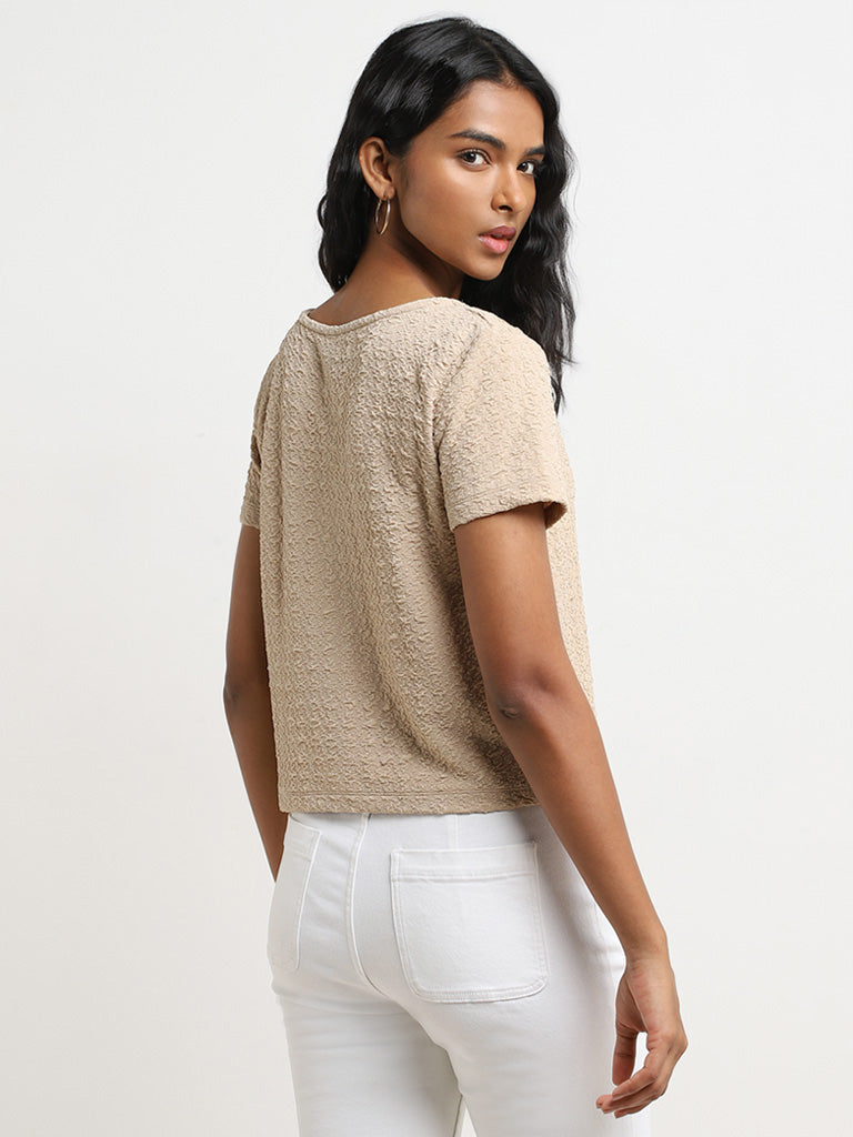 LOV Beige Textured Blouse