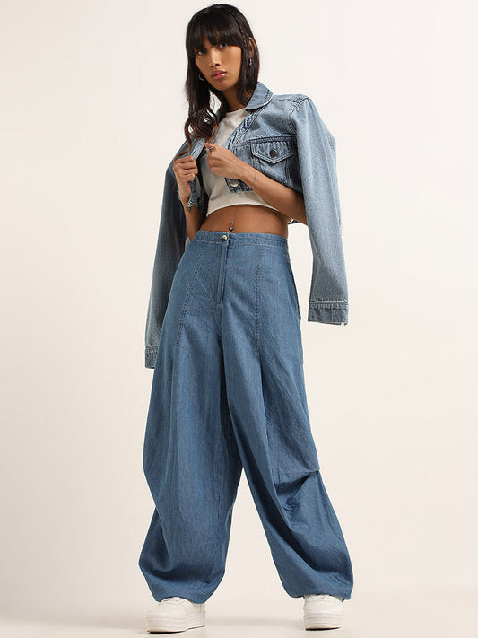 Bombay Paisley Blue Baggy High-Rise Pants