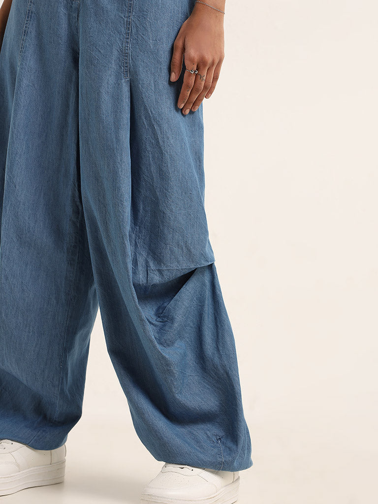 Bombay Paisley Blue Baggy High-Rise Pants