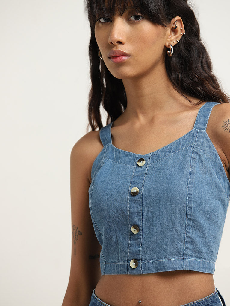 Bombay Paisley Blue Denim Cropped Top