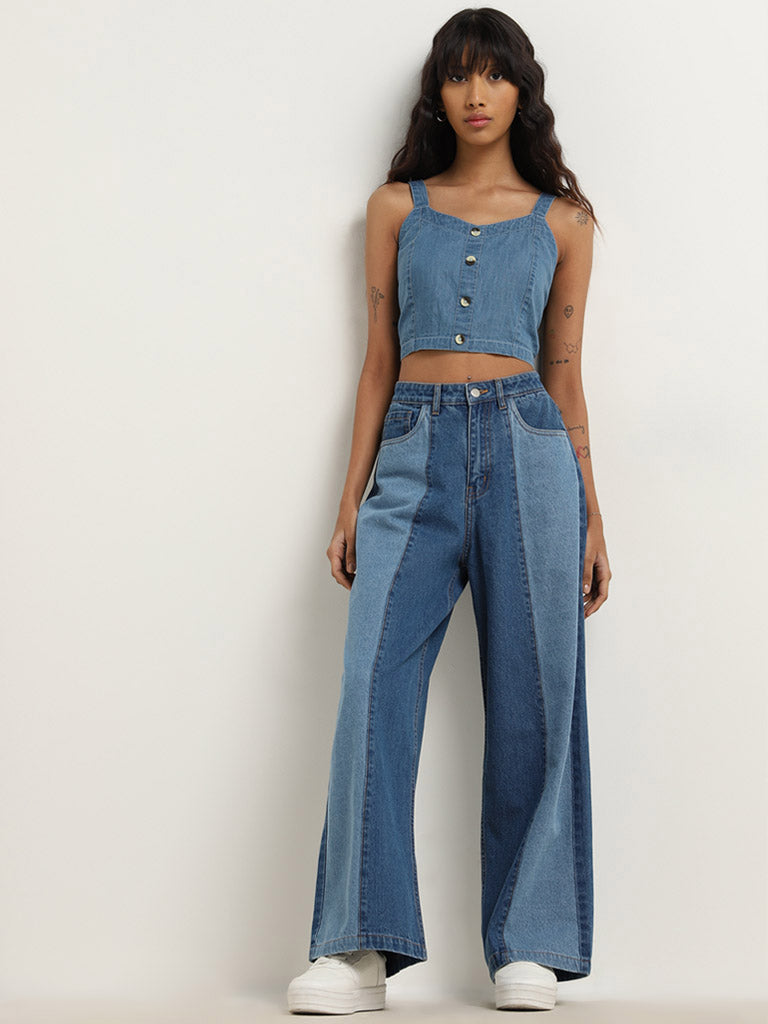 Bombay Paisley Blue Denim Cropped Top