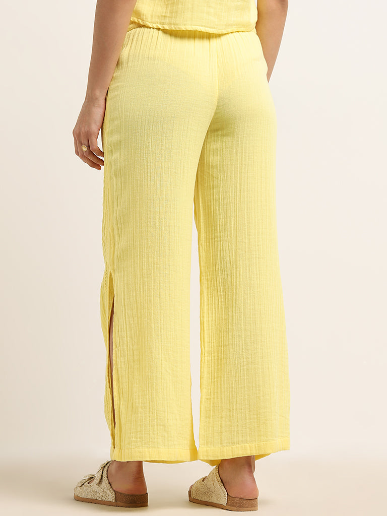 Wunderlove Yellow Crinkle Mid-Rise Cotton Beach Pants