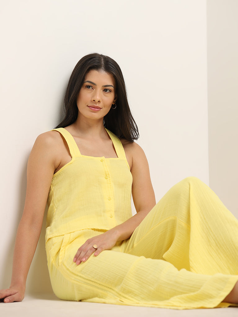 Wunderlove Yellow Crinkle Texture Cotton Crop Top