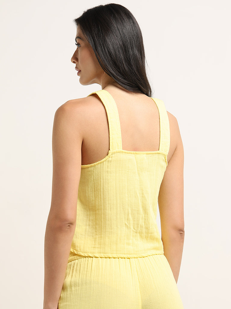 Wunderlove Yellow Crinkle Texture Cotton Crop Top