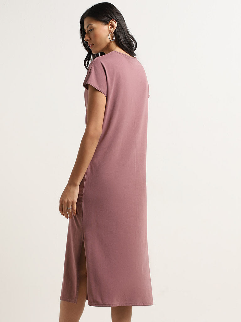 Wunderlove Lilac Cotton Blend Knot-Detailed Midi Dress