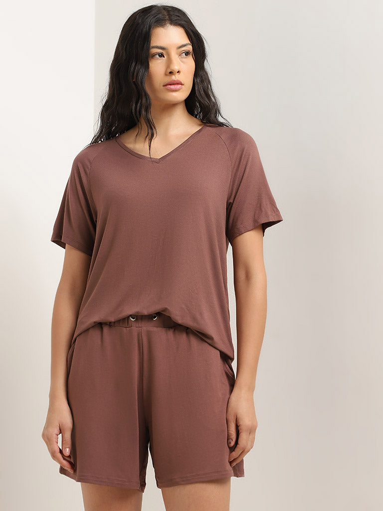 Wunderlove Dark Brown Solid T-Shirt