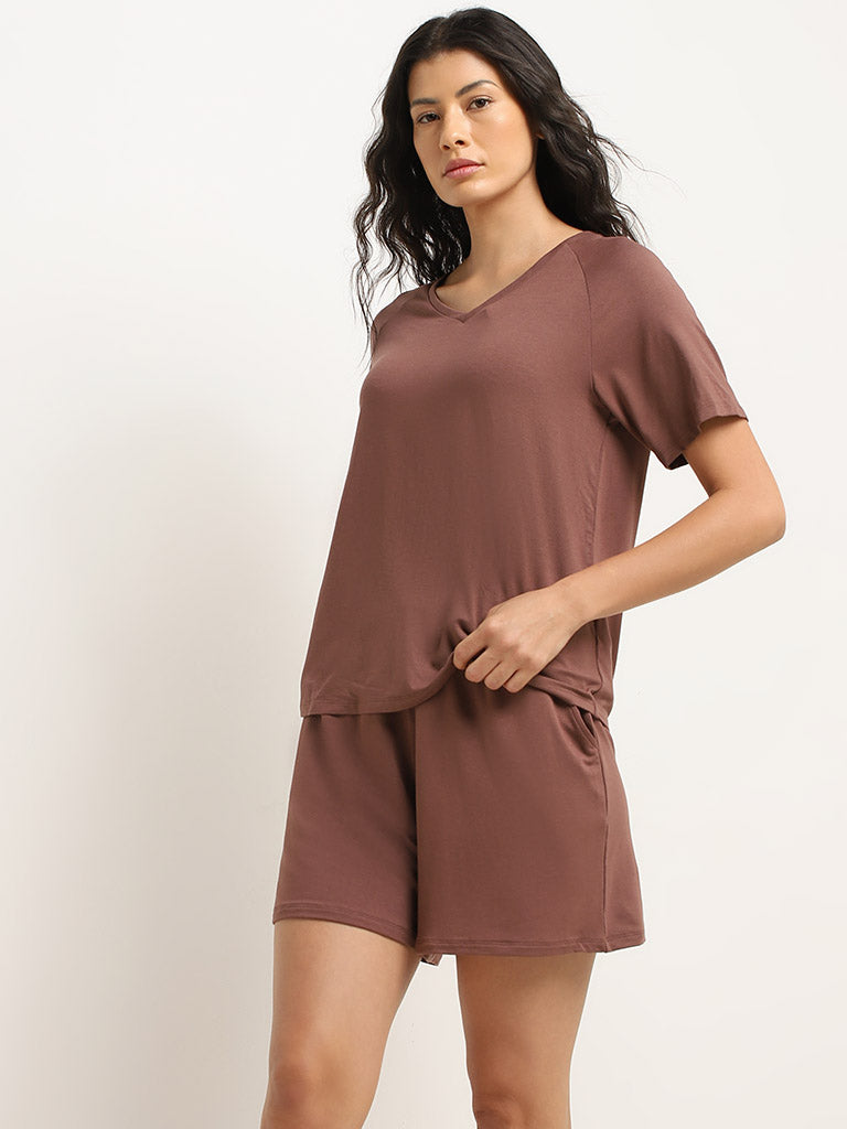 Wunderlove Dark Brown Solid T-Shirt