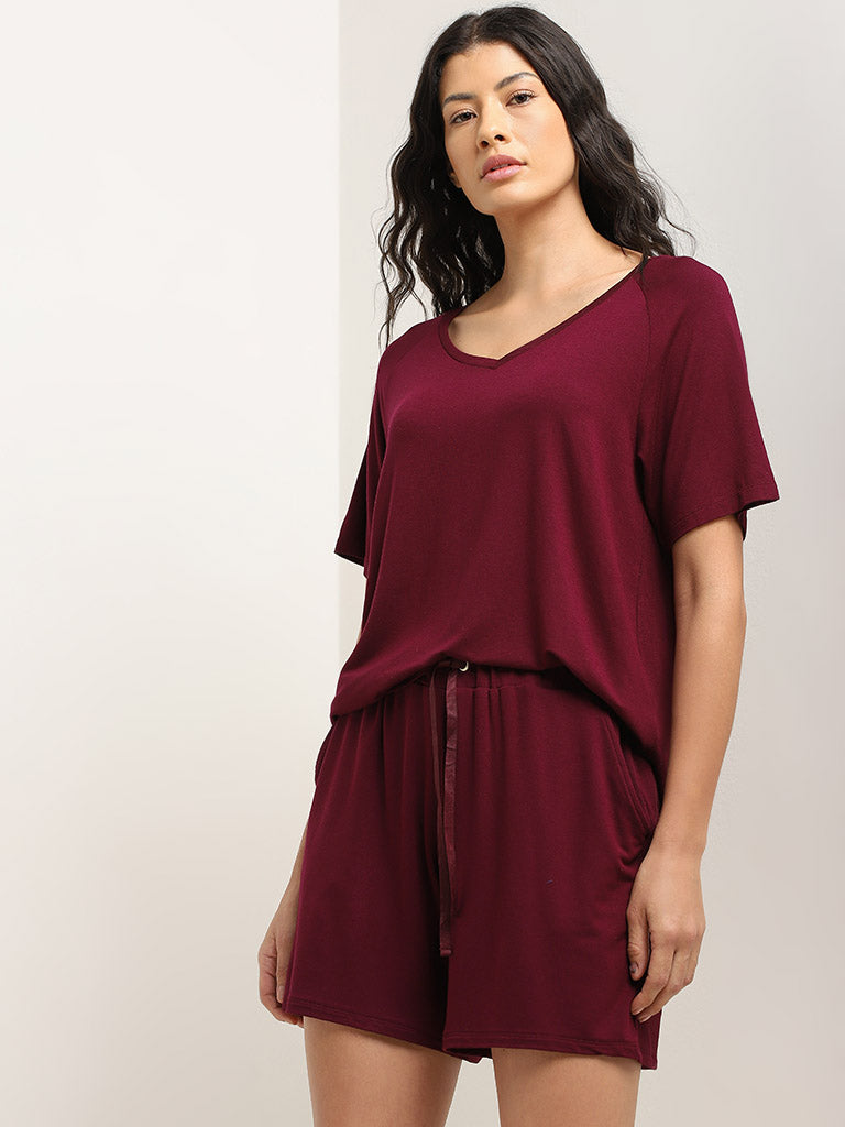 Wunderlove Burgundy Relaxed-Fit T-Shirt