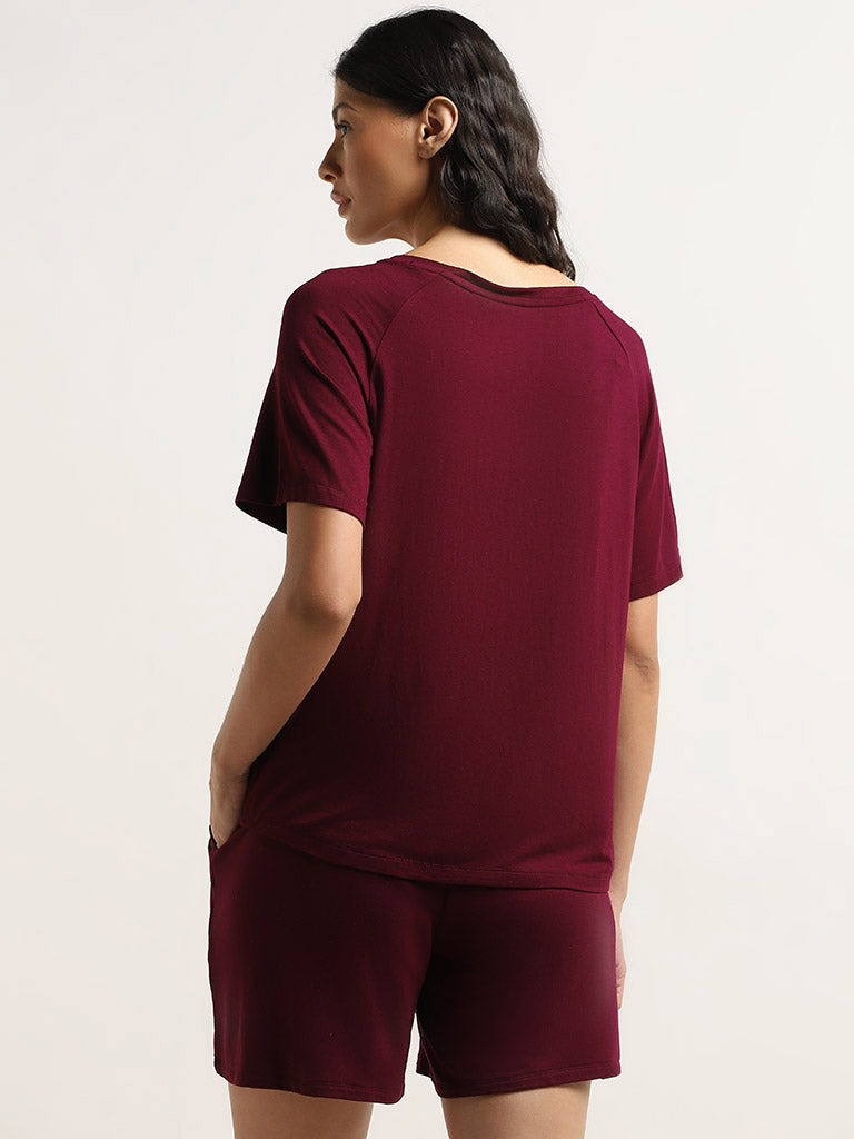 Wunderlove Burgundy Relaxed-Fit T-Shirt