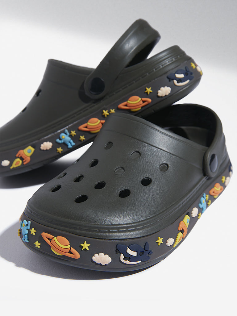 Yellow Olive Space Themed Clogs