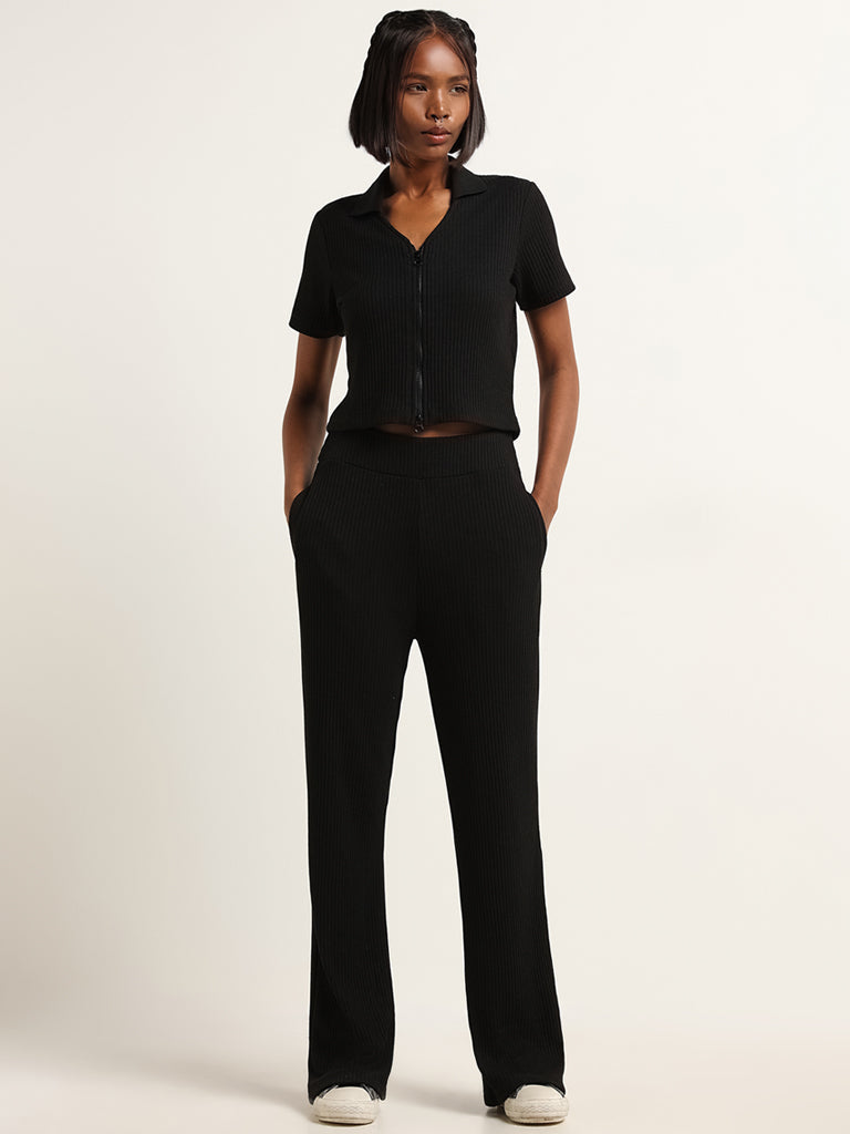 Studiofit Black Mid-Rise Straight-Fit Pants