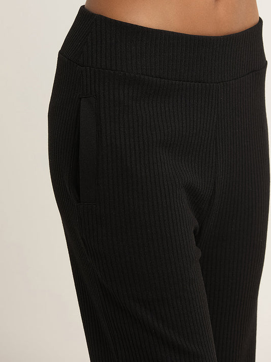 Studiofit Black Mid-Rise Straight-Fit Pants