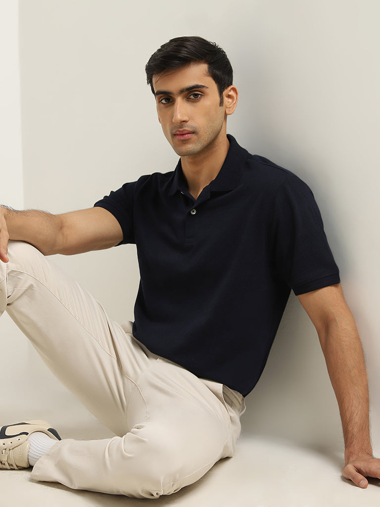 WES Casuals Navy Relaxed-Fit Polo T-Shirt