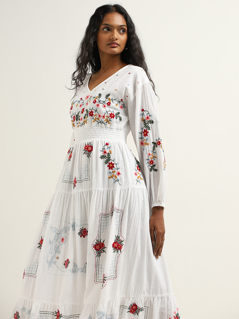 LOV White Floral Cotton Tiered Maxi Dress