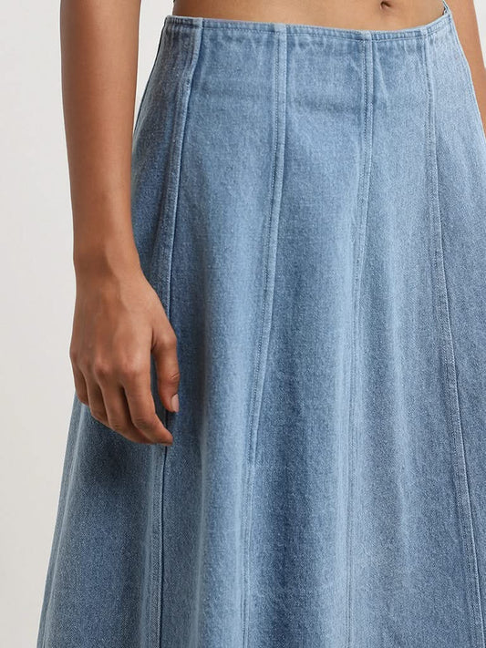 LOV Blue Mid Rise Denim Skirt