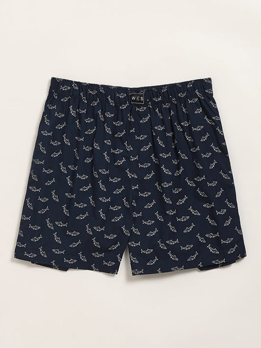 WES Lounge Teal & Navy Printed Boxers - Pack of 2