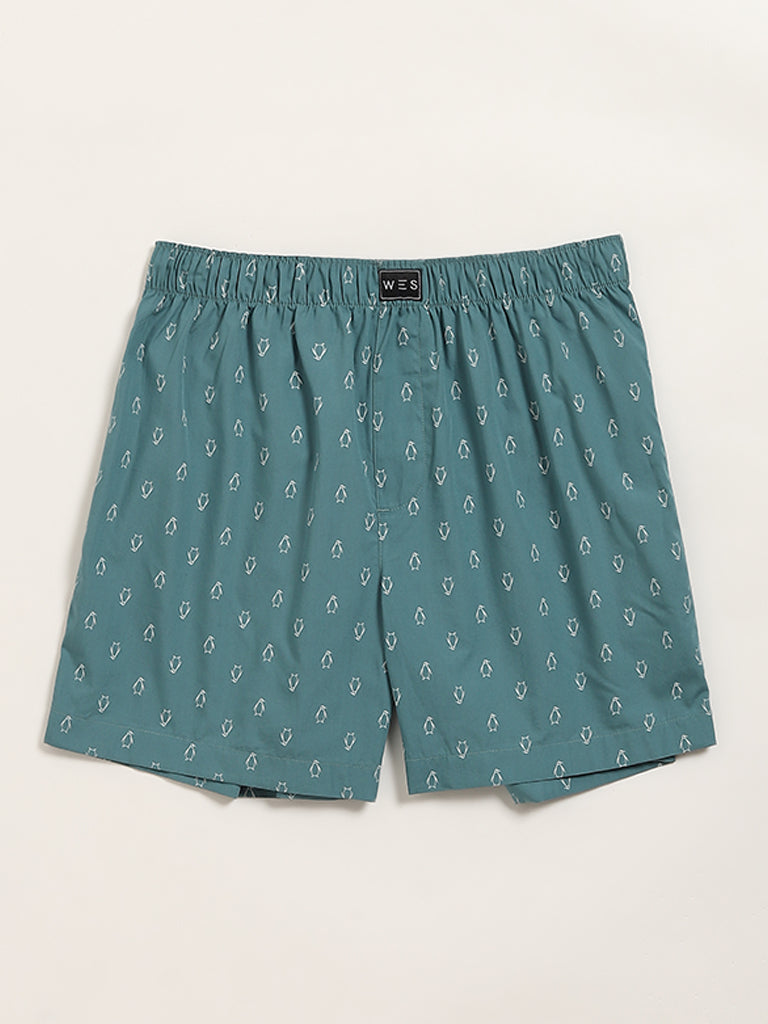 WES Lounge Teal & Navy Printed Boxers - Pack of 2