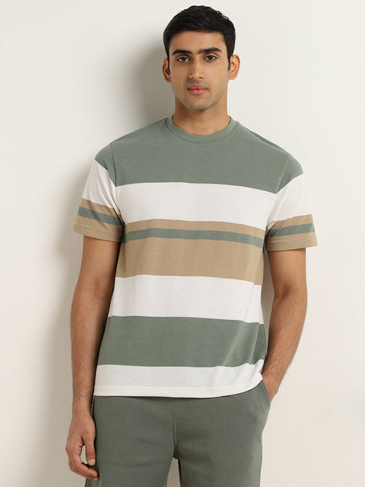 WES Lounge Sage Colour-Blocked Relaxed-Fit T-Shirt