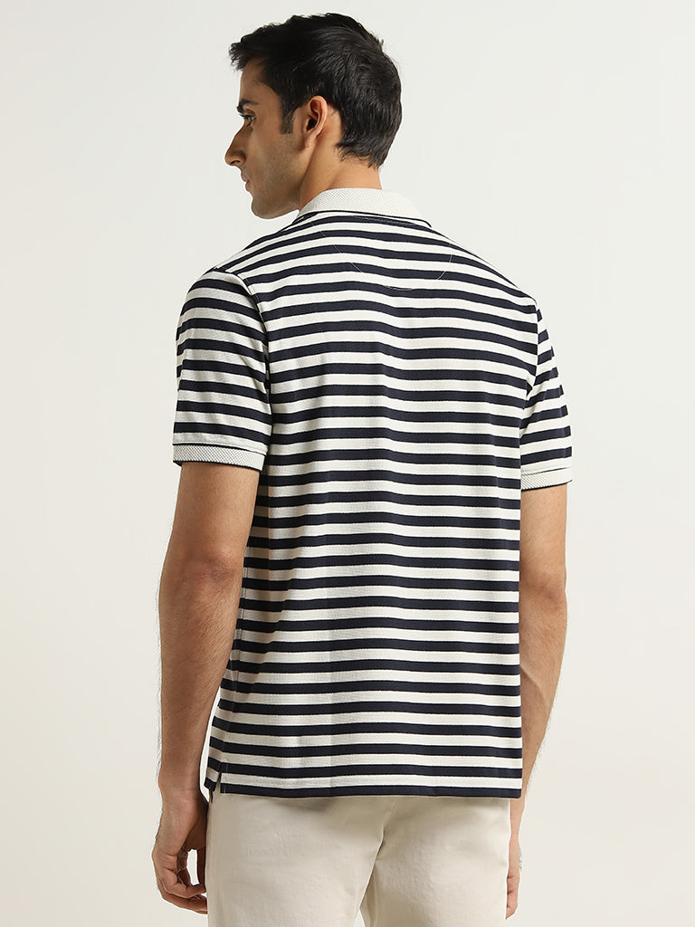 WES Casuals Navy Striped Relaxed-Fit Polo T-Shirt