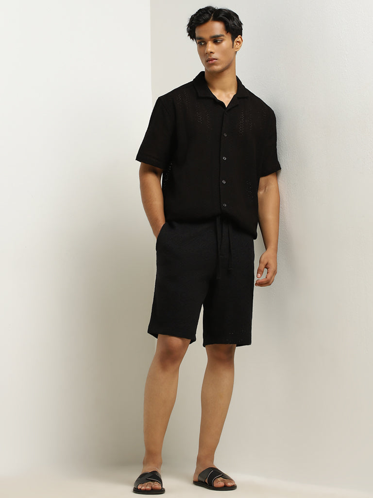 ETA Black Knit-Textured Relaxed-Fit Cotton Shirt