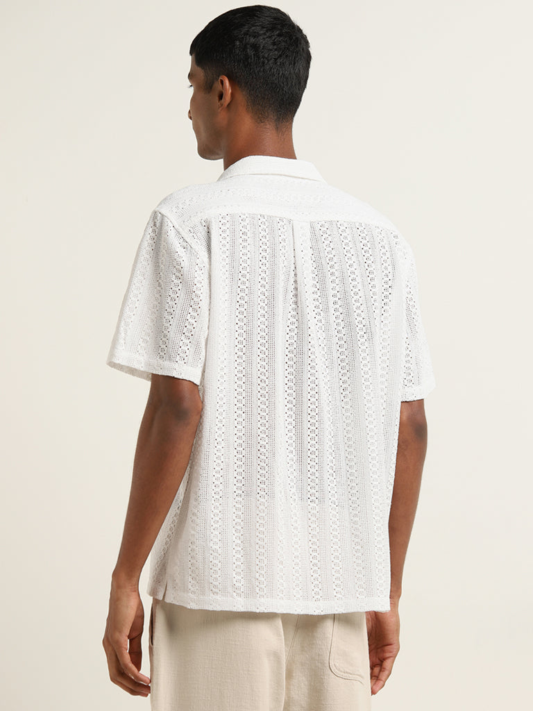 ETA White Knit-Textured Relaxed-Fit Cotton Shirt