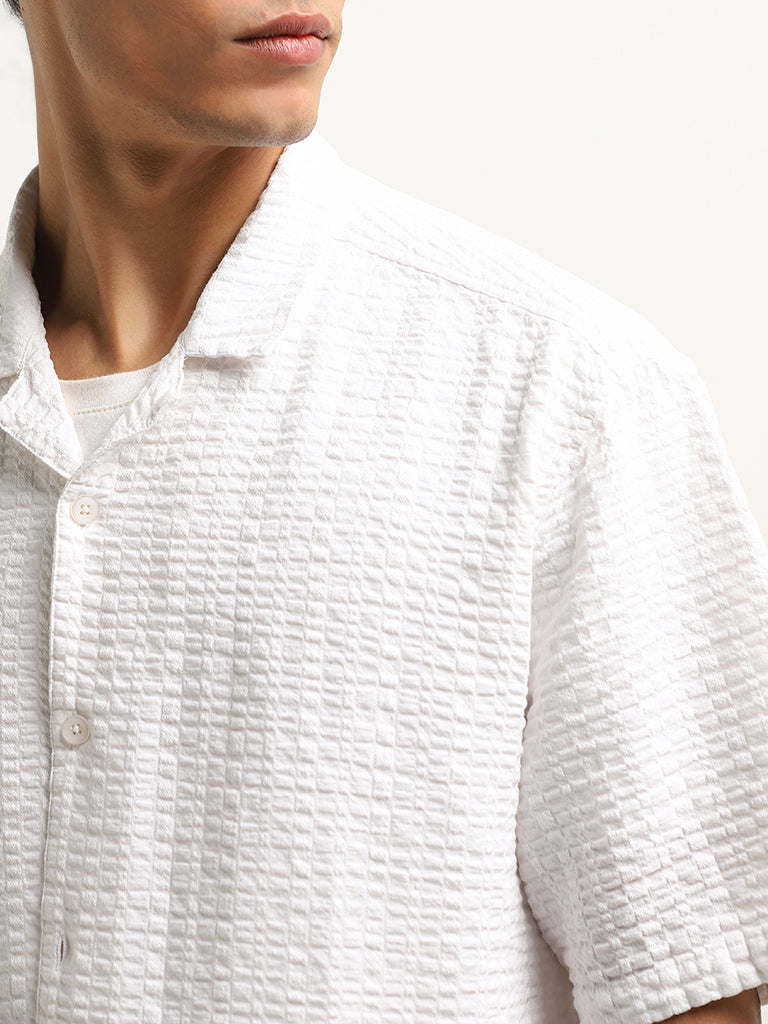 ETA White Waffle Textured Relaxed-Fit Cotton Shirt