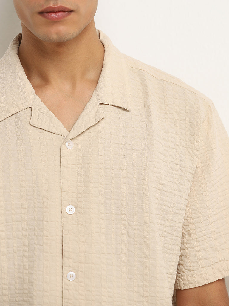 ETA Beige Waffle Textured Relaxed-Fit Cotton Shirt